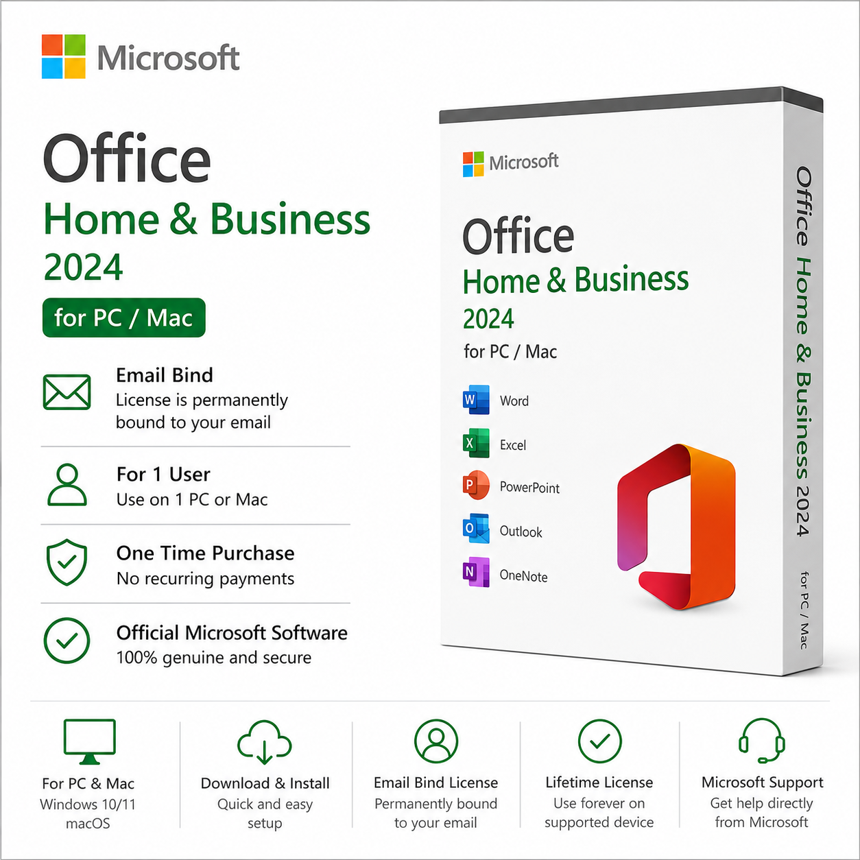 Office Home & Business 2024 for PC/Mac Email Bind Lifetime License