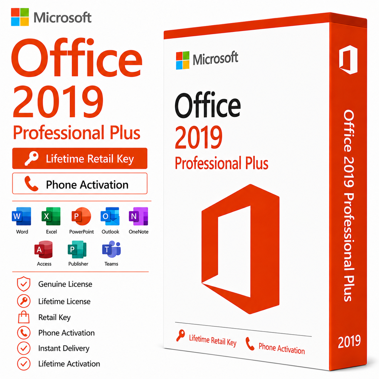 Office 2019 Professional Plus Lifetime Retail Key Phone Activation